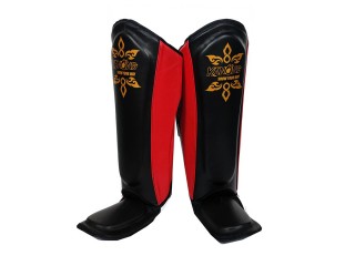 Kanong Muay Thai Leather Shin Protectors  : Red/Black